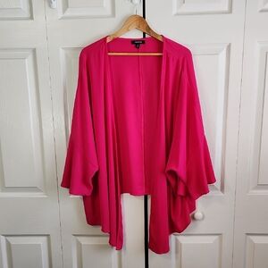 Torrid Vibrant Pink Crepe Cardigan Size 3/3X Ruffle Bell Sleeves Tie Colorful